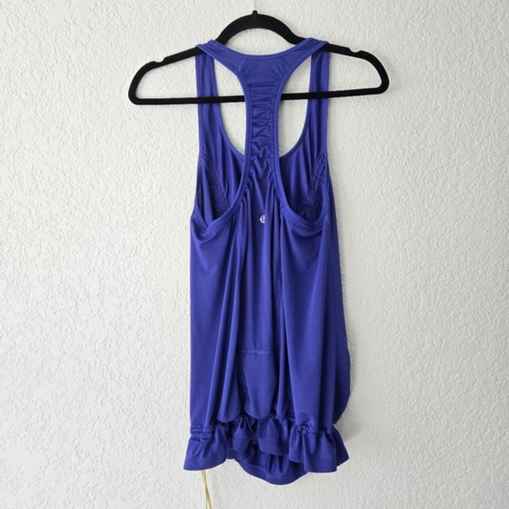Lululemon I just wanna run Ruched Ruffle Hem Racerback Mesh Tank Top Size 6 - Picture 3 of 7